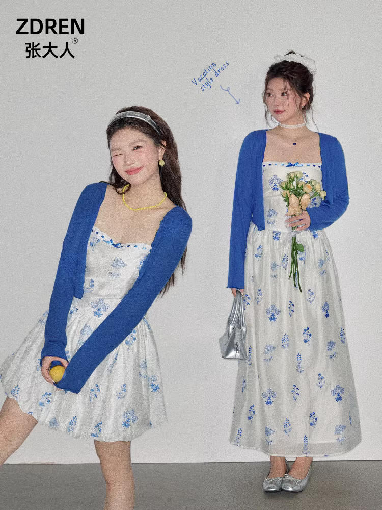 Zhang Daren 2025 Mùa Hè Mới Plus Size Quần Áo Nữ Béo MM Giảm Béo Đầm Pháp Retro Phong Cách Kỳ Nghỉ Đầm Họa Tiết Hoa