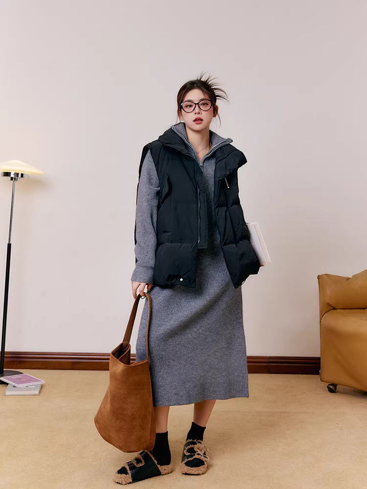 Quần áo nữ cỡ lớn của Zhang Daren, váy che kín người, bộ thời trang áo vest xếp lớp kiểu Hàn Quốc ấm áp.