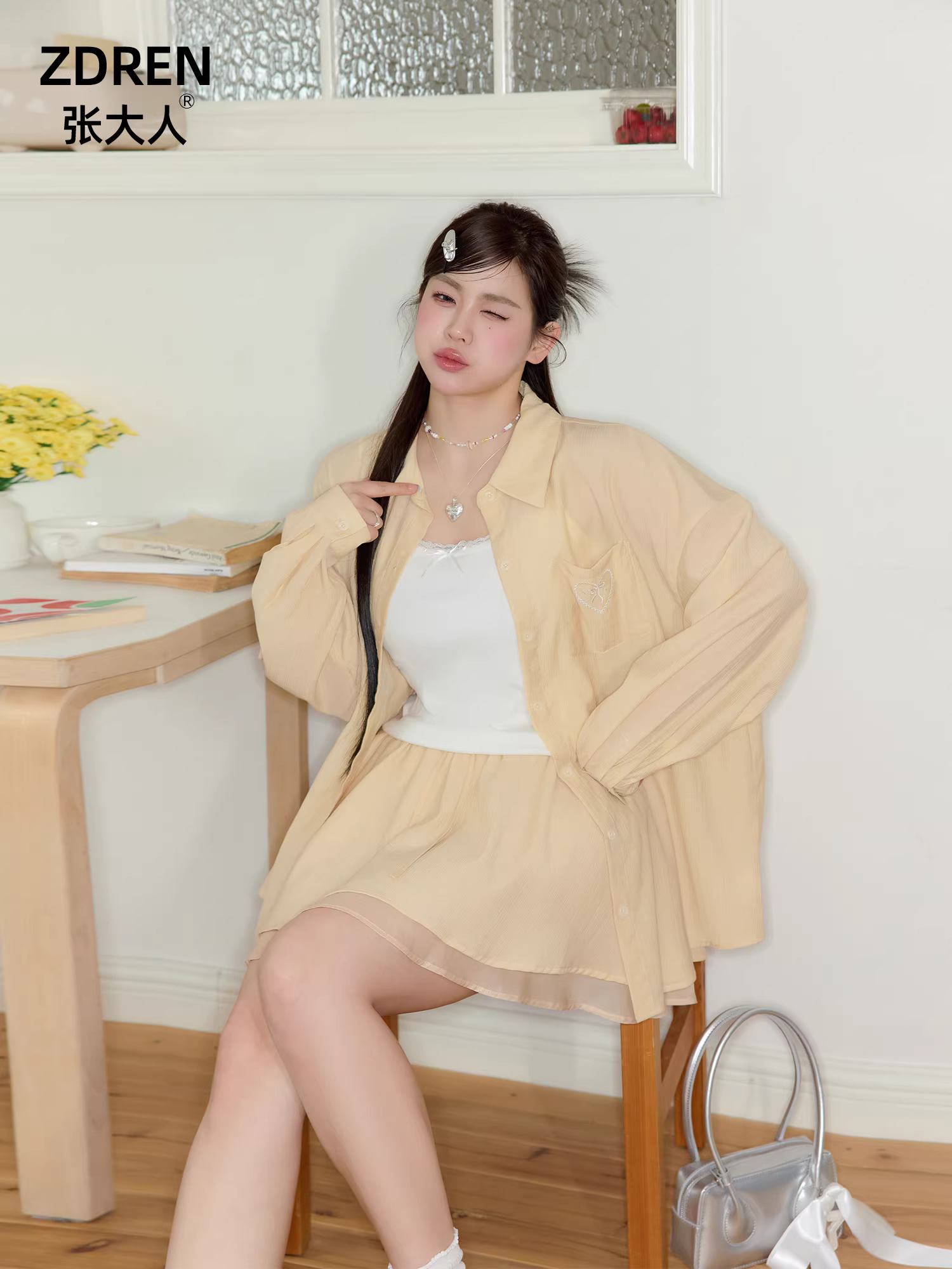 Quần áo nữ cỡ lớn dành cho người lớn, trang phục giảm béo cho các cô gái mũm mĩm, phong cách Hàn Quốc, áo chống nắng thanh lịch, váy chữ A thông thường.