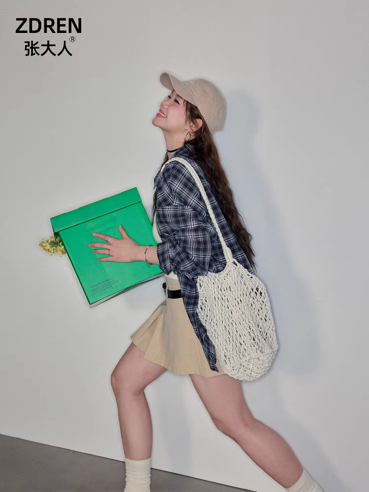 Quần áo nữ cỡ lớn dành cho người lớn, trang phục giảm béo cho các cô gái mũm mĩm, áo sơ mi họa tiết phong cách công sở cổ điển Mỹ, quần váy chữ A.