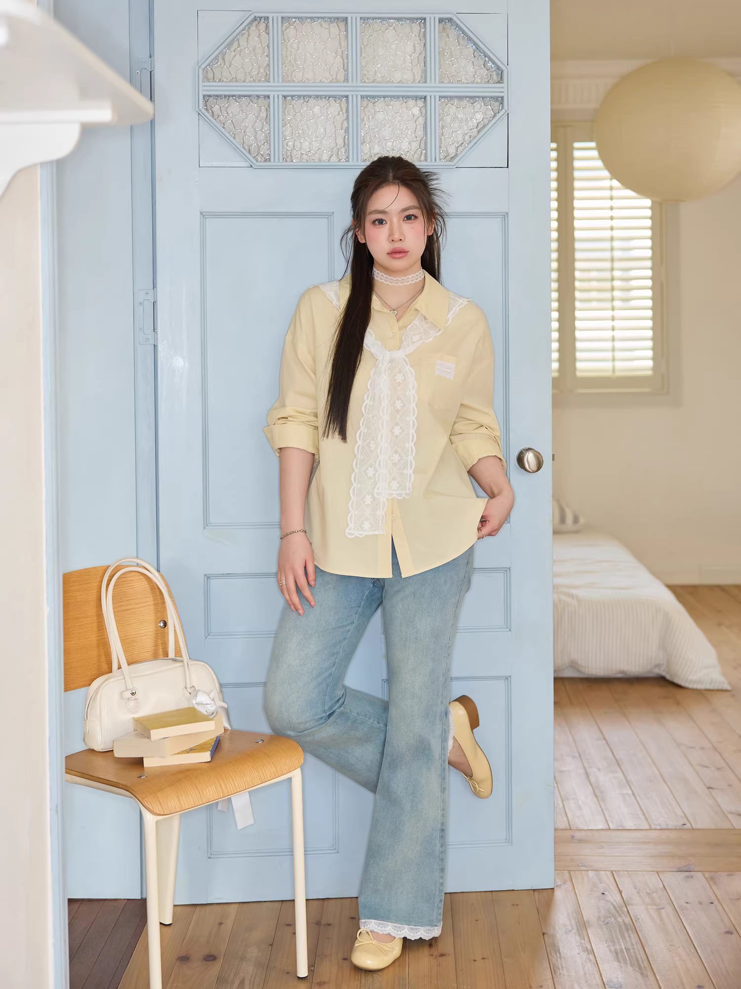 Áo sơ mi nữ Zhang Daren Thu 2025 kiểu mới, size lớn, thiết kế dành cho người mập, áo choàng ren, áo che bụng to