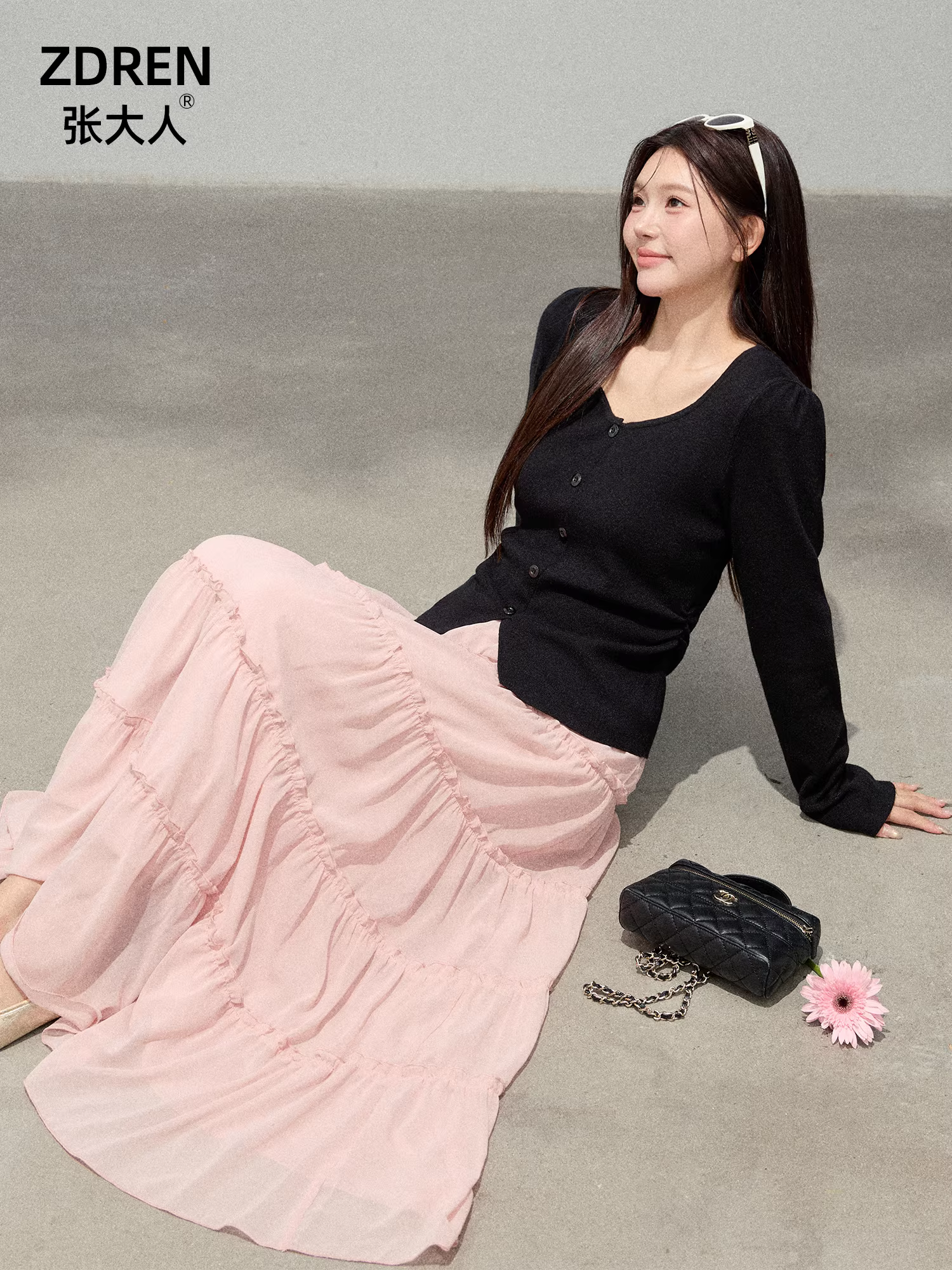 Quần áo nữ cỡ lớn dành cho người lớn, bộ đồ thon gọn cho các cô gái mũm mĩm, áo dệt kim thanh lịch thời trang cao cấp, váy chữ A màu hồng.