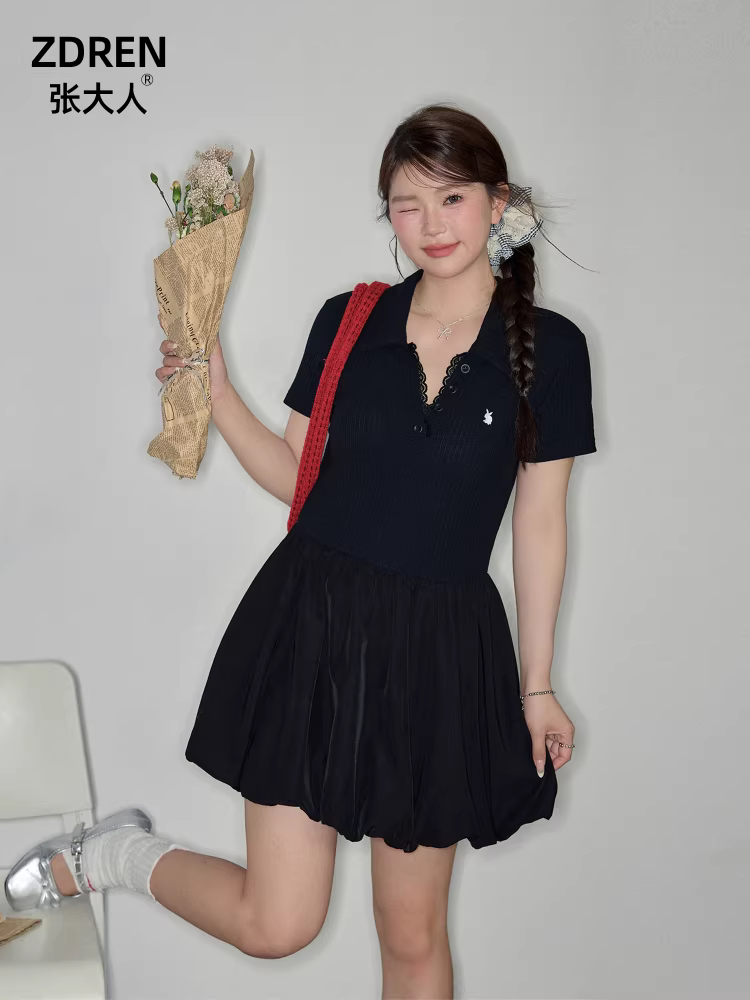 Quần áo nữ cỡ lớn dành cho những cô nàng mũm mĩm, váy đen nhỏ nhắn tôn dáng, phong cách cổ điển ngọt ngào, váy hoa thắt eo thanh lịch.