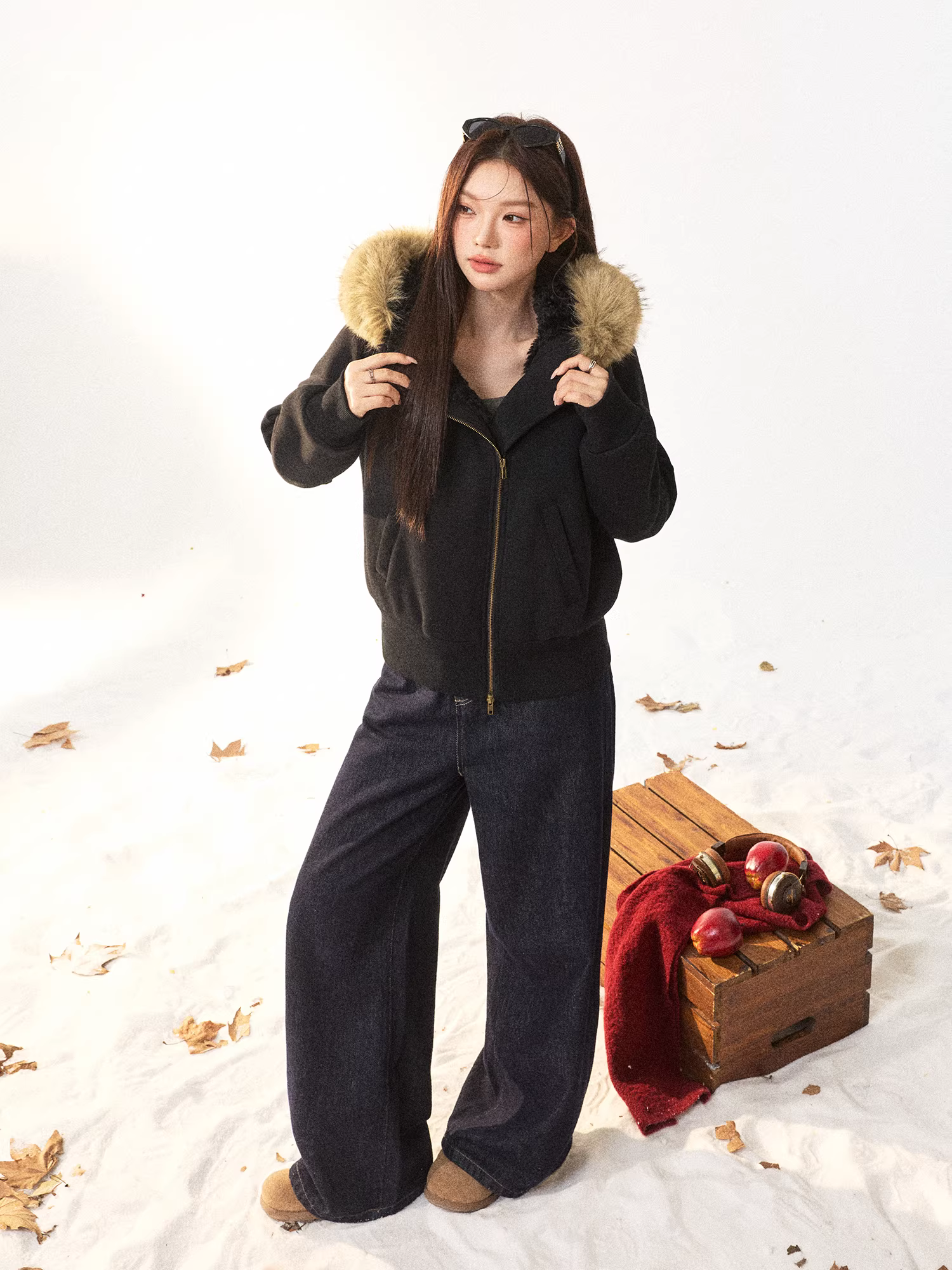 Quần áo nữ cỡ lớn dành cho người lớn, kiểu dáng Hàn Quốc, quần jean ống rộng lưng cao, dáng suông, tôn dáng.