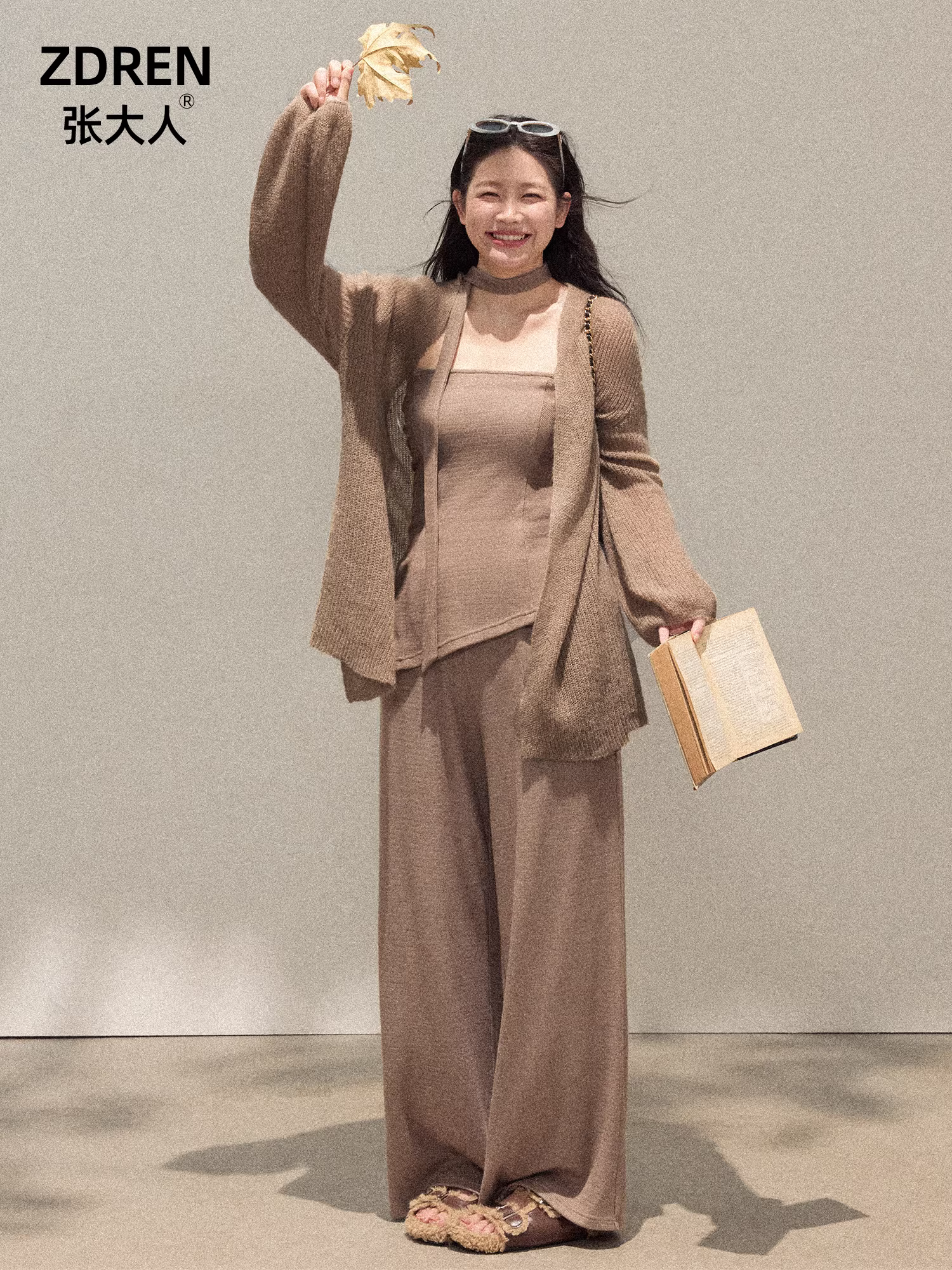 Quần áo nữ cỡ lớn dành cho các cô gái hơi mũm mĩm, trang phục giảm béo mùa thu, áo cardigan ống rộng Melard và bộ quần âu.