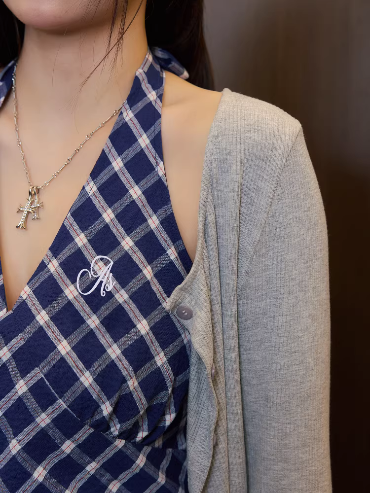 Quần áo nữ cỡ lớn dành cho người lớn, váy dây kẻ sọc giảm béo, váy phong cách quý tộc cổ điển kiểu Pháp.