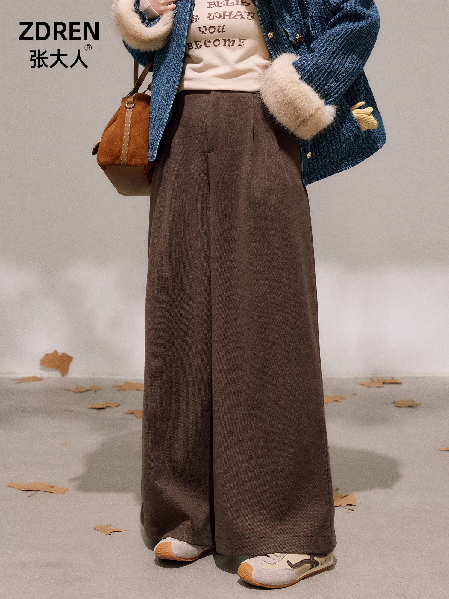 Quần áo nữ cỡ lớn mới của Zhang Daren dành cho những cô gái hơi mũm mĩm, quần ống đứng kiểu dáng cổ điển màu cà phê đậm kiểu Hàn Quốc mùa đông giúp giảm béo.