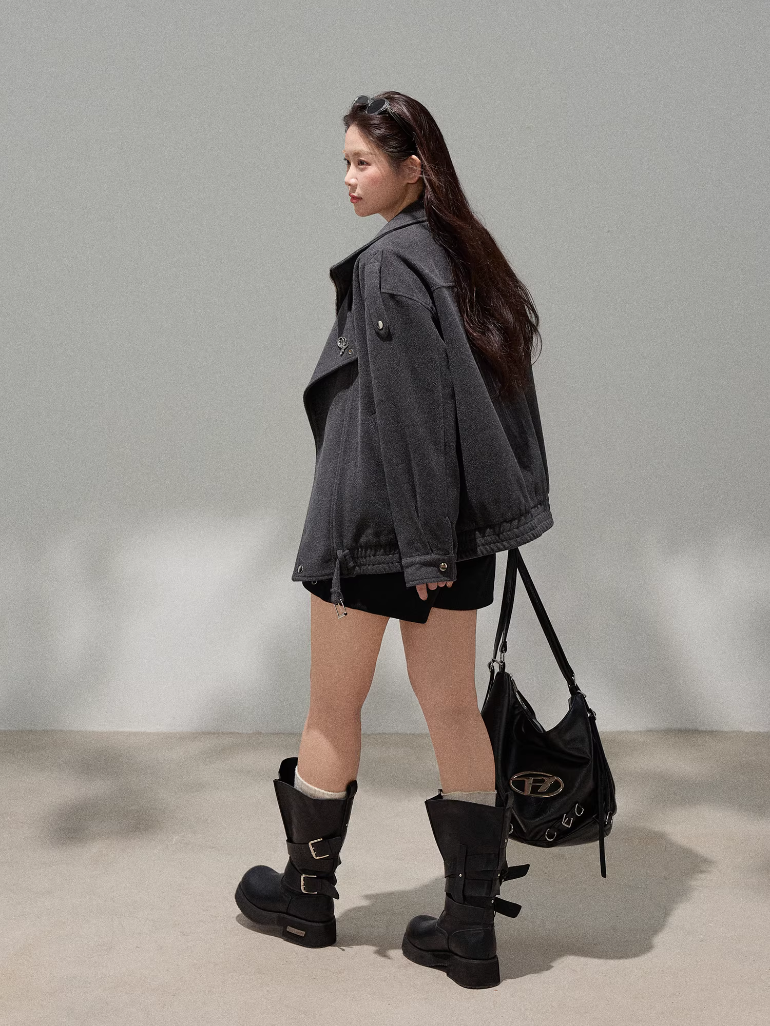 Quần áo nữ cỡ lớn dành cho các cô gái mũm mĩm, bộ trang phục giảm béo, phong cách chức năng, áo khoác len thời trang, quần váy đen