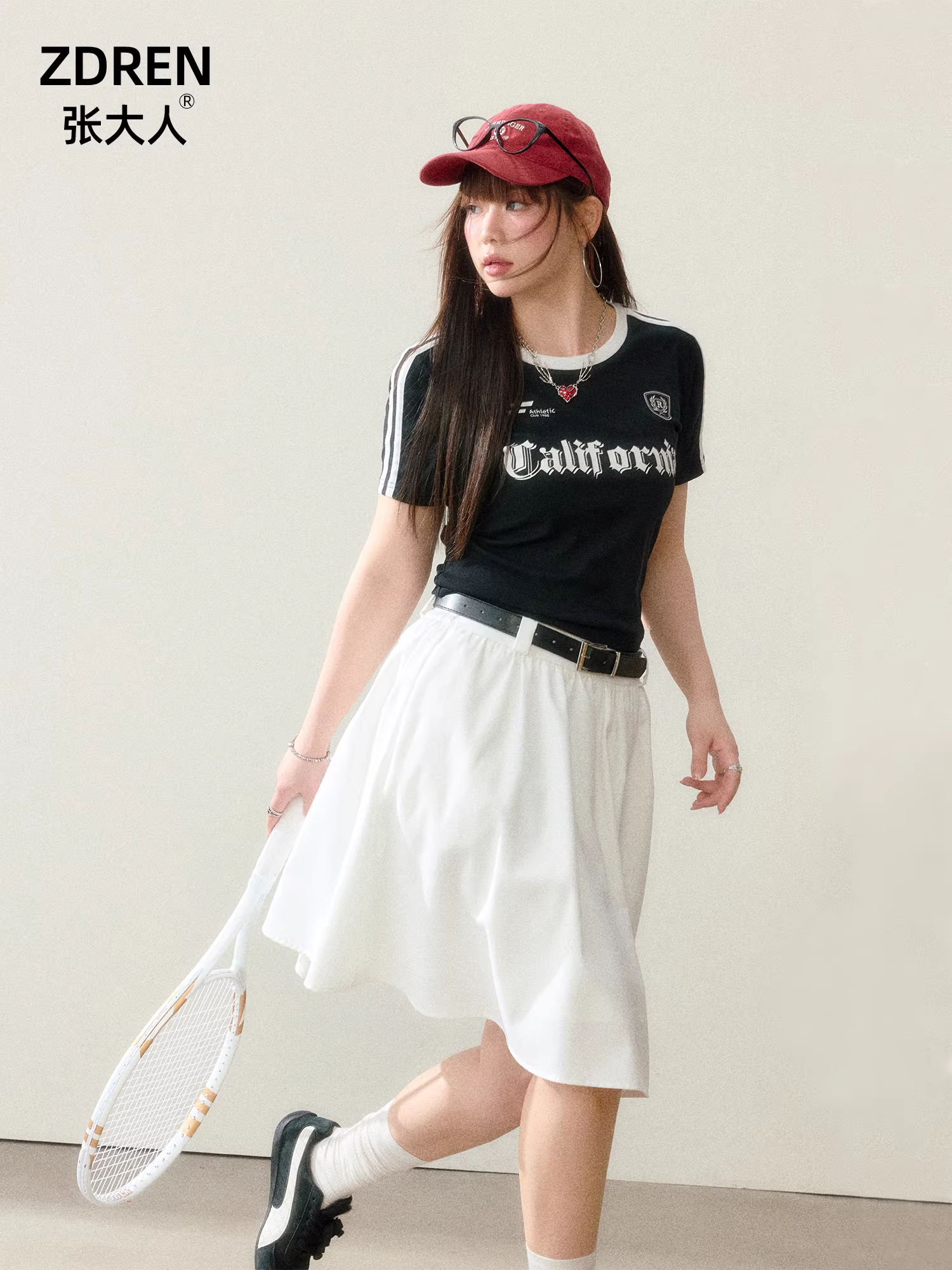 Quần áo mùa hè cỡ lớn dành cho nữ của Zhang Daren dành cho những cô nàng mũm mĩm, bộ đồ giảm béo, áo thun ngắn tay phong cách cổ điển Mỹ và váy chữ A.
