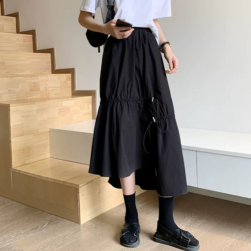 Váy dây rút lưng cao không đều kiểu dáng plus-size che bụng, váy chữ A dáng rộng mùa hè giúp thon gọn, váy quần thời trang dành cho nữ.