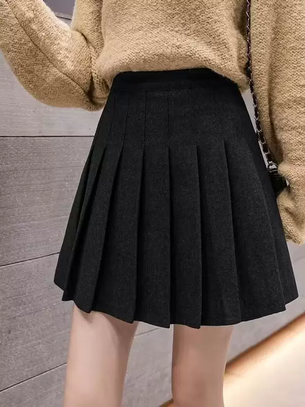 Váy xếp ly cỡ lớn, váy xếp ly len mùa thu đông dành cho nữ, lưng cao, tôn dáng, kiểu dáng preppy, váy JK, váy ngắn chữ A dày dặn.