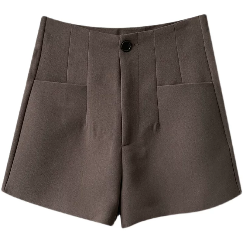 Quần short vest đen ống rộng lưng cao dành cho nữ, dáng rộng, dáng chữ A giảm béo mùa thu đông 2023 kiểu dáng mới quần cỡ lớn, quần short đi kèm áo khoác ngoài