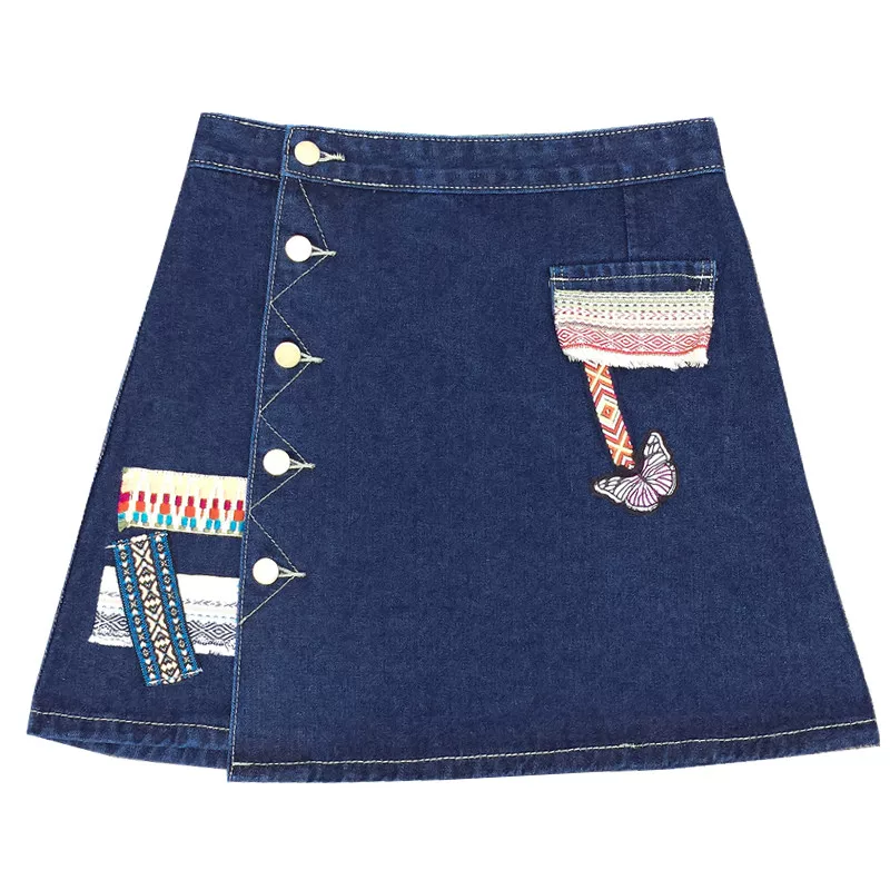 Váy denim không đều kiểu dáng cho nữ, phong cách Hàn Quốc mùa hè, cỡ lớn, lưng cao, thon gọn, váy ngắn thêu, váy chữ A dành cho học sinh, váy nửa thân.