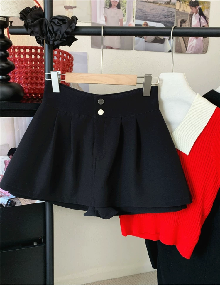 Quần váy trắng, quần short ống rộng cạp cao giảm béo cỡ lớn mùa hè mới dành cho nữ, quần váy ngắn hình nụ hoa màu đen, váy.