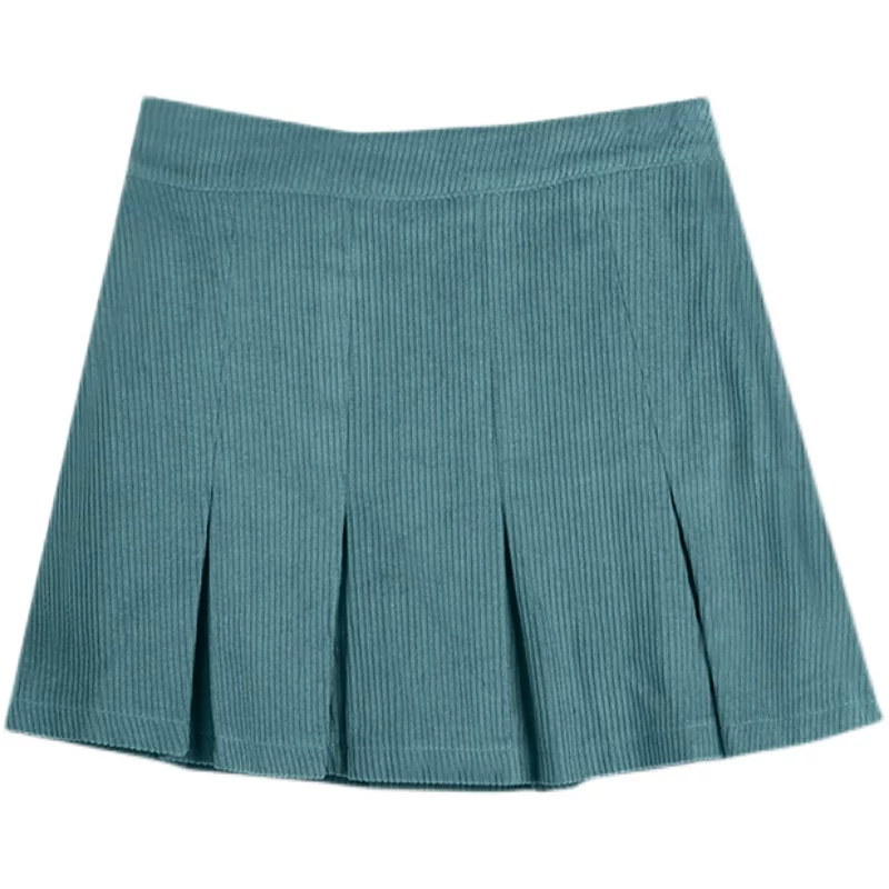 Váy xếp ly nhung kẻ cỡ lớn dành cho nữ, váy chữ A màu xanh lá cây mùa thu đông, tôn dáng, che bụng, váy ngắn dành cho phụ nữ nhỏ nhắn.