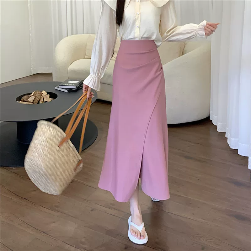 Thích hợp cho người có thân hình hình quả lê, váy đuôi cá màu hồng cỡ lớn mùa hè, váy dài chữ A tôn dáng cho phụ nữ cỡ lớn che hông.