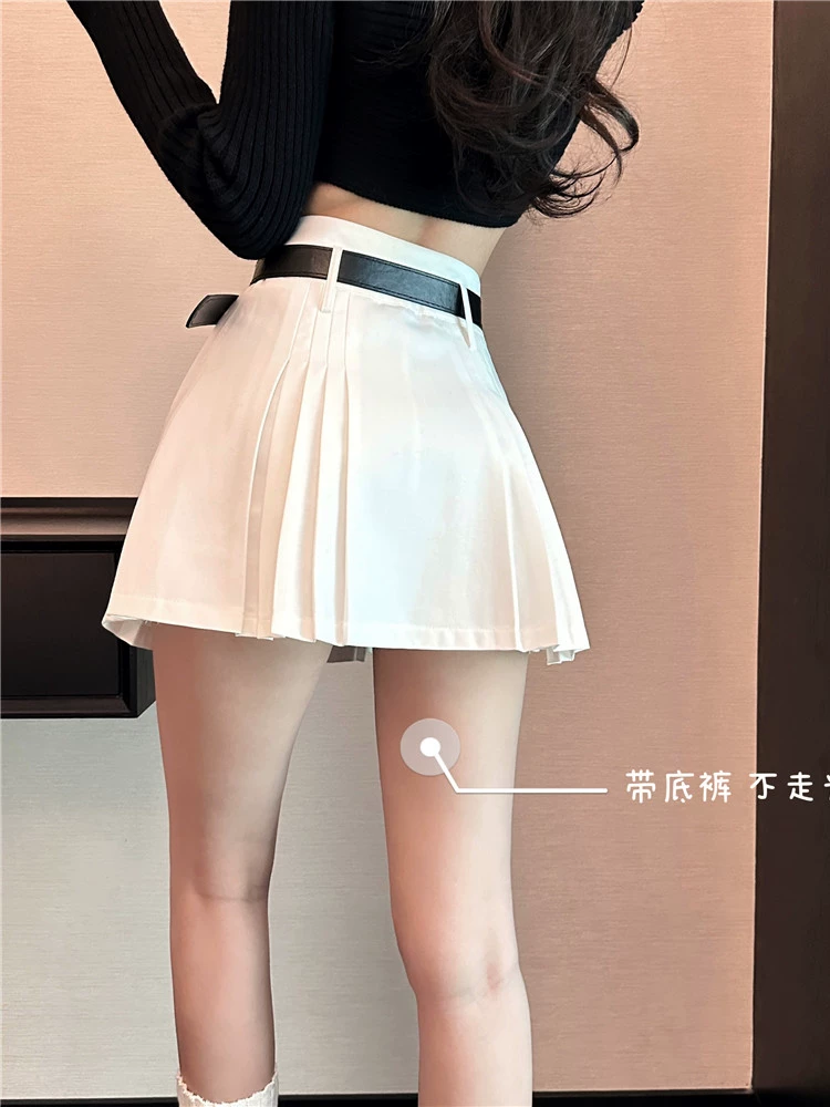 Váy xếp ly màu trắng dành cho nữ, váy cạp cao cỡ lớn, váy che hông cho các cô gái nóng bỏng, váy ngắn dáng chữ A thiết kế mùa hè