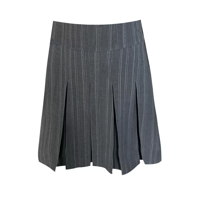 Váy kẻ sọc xám size lớn cho nữ, váy mùa hè cạp cao với thiết kế dáng chữ A thời trang, váy xếp ly tôn dáng phù hợp với vest.