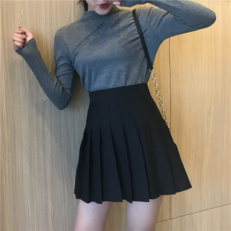 Váy xếp ly cho nữ, lưng cao, thu đông, cỡ lớn, phong cách Hàn Quốc, váy chữ A đa năng, váy ngắn, giảm béo, váy kẻ sọc JK, váy nửa thân.