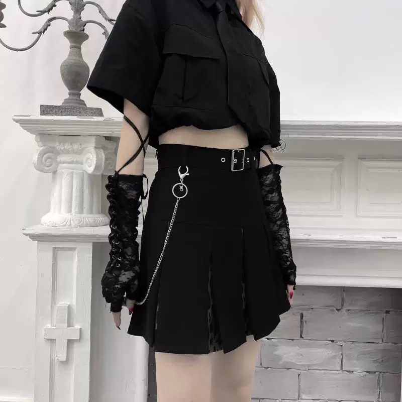 Váy xếp ly ngọt ngào và mát mẻ dành cho nữ, váy chữ A cạp cao cỡ lớn, váy đồng phục kiểu học sinh JK, váy công sở có dây xích, váy ngắn.