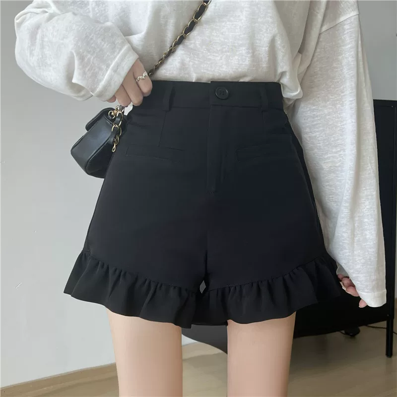 Quần short mỏng mùa hè dành cho nữ, phong cách Hàn Quốc, cỡ lớn, lưng cao, quần thường ngày nhỏ nhắn, dáng rộng, dáng suông, quần ống rộng chữ A.