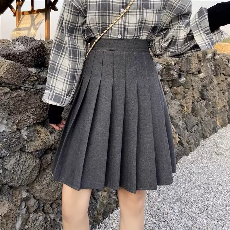 Váy len xếp ly cỡ lớn dành cho nữ, váy midi thu đông, váy chữ A cạp cao tôn dáng, phong cách preppy, váy chống lộ cho các cô nàng mũm mĩm.