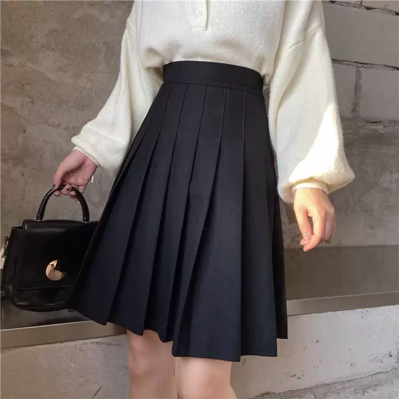 Váy len xếp ly cỡ lớn dành cho nữ, váy midi thu đông, váy chữ A cạp cao tôn dáng, phong cách preppy, váy chống lộ cho các cô nàng mũm mĩm.