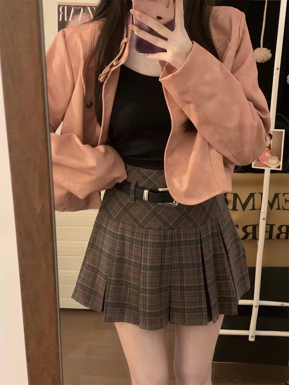 Váy kẻ sọc len cỡ lớn dành cho nữ, thiết kế thu đông, váy chữ A ôm hông, váy xếp ly chống lộ dành cho phụ nữ cỡ lớn, váy ngắn.