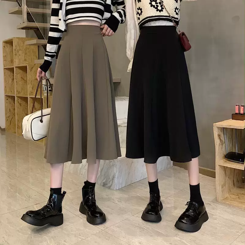 Váy dài vừa phải cỡ lớn cho mùa thu đông, thích hợp cho người có thân hình quả lê, váy chữ A có vạt rộng, thích hợp che hông và đùi dày, váy dài che bụng.