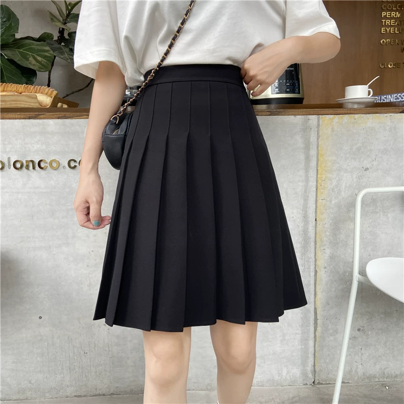 Váy xếp ly cỡ lớn, váy dài vừa phải dành cho nữ, mùa hè, dành cho phụ nữ mũm mĩm, eo co giãn, váy chữ A thon gọn, váy giữa kiểu JK, váy che hông.