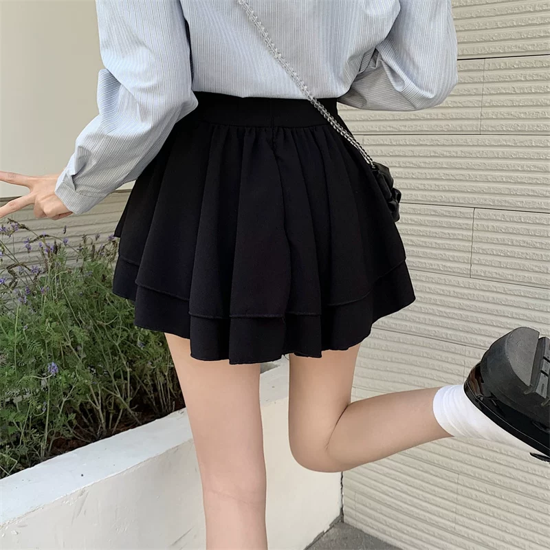 Váy xếp tầng xếp ly chữ A lưng cao bằng vải voan cỡ lớn mùa xuân hè 2023 váy phồng váy ngắn chống lộ váy nửa thân che hông