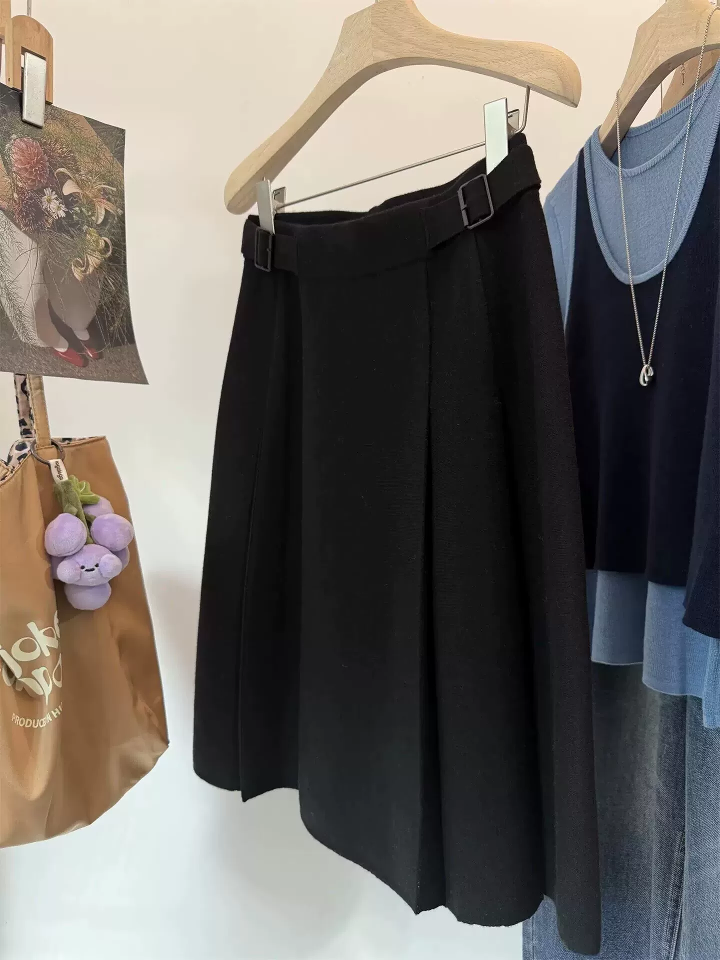 Váy len xếp ly màu xám cao cấp, dáng dài, size lớn cho nữ, váy chữ A dài trung bình mùa thu đông, váy phong cách preppy