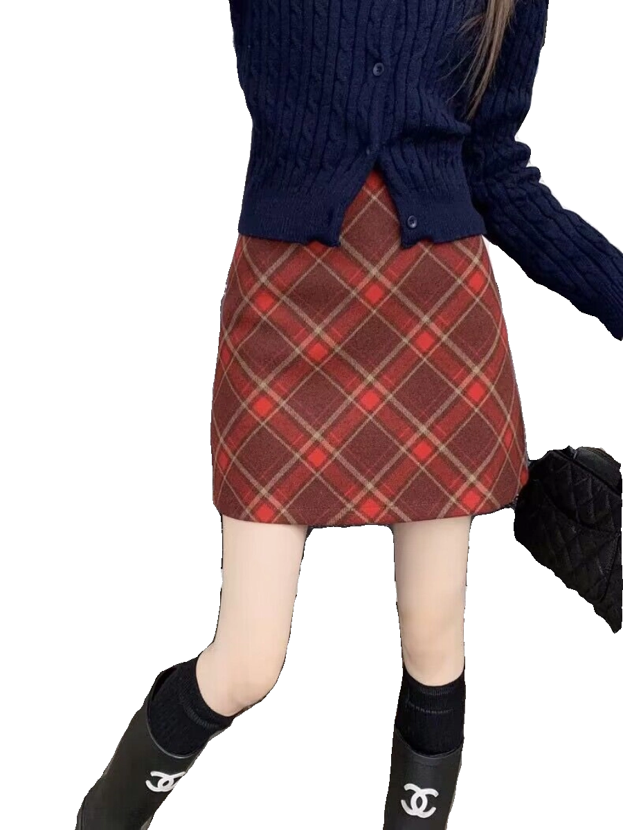 Váy kẻ sọc đỏ cổ điển kiểu Mỹ dành cho nữ, size lớn, gợi cảm, cạp cao, ôm hông, kiểu dáng một bước, tôn dáng, váy ngắn chữ A