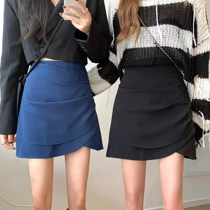 Váy xếp ly trắng không đều, thiết kế cỡ lớn, váy chữ A có xẻ tà, váy ôm hông, váy ngắn che bụng lưng cao mùa hè