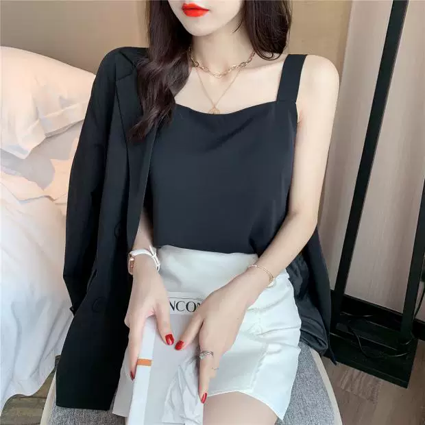 Áo camisole voan dành cho nữ, thích hợp làm lớp lót bên trong hoặc mặc ngoài với bộ vest, kiểu dáng mùa hè mới, size lớn, áo không tay che bụng.