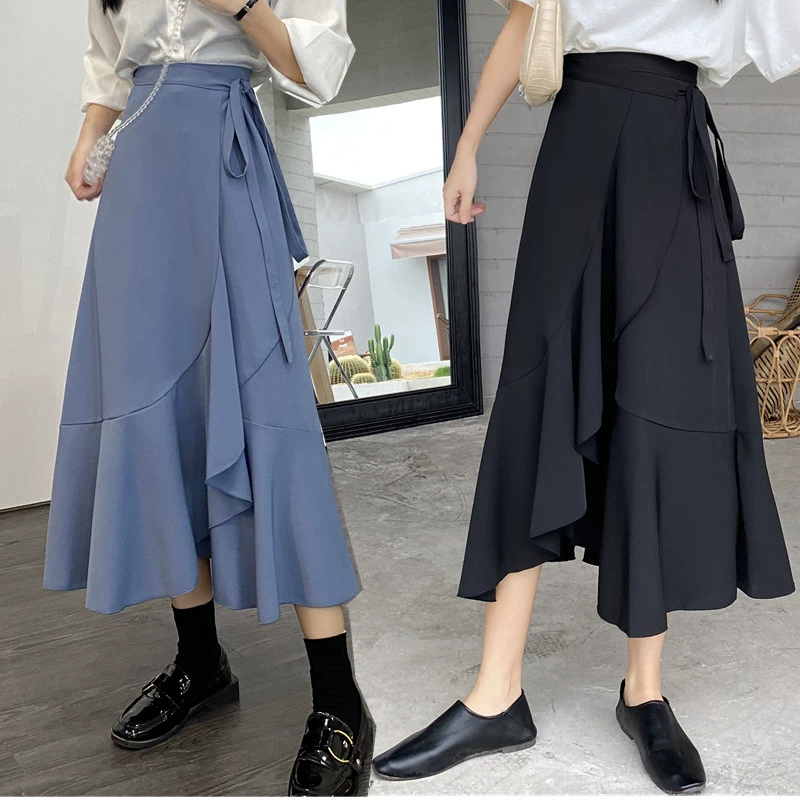 Váy mùa hè cỡ lớn dành cho nữ, váy liền thân dài ngang đùi, cạp cao, tôn dáng, che hông, kiểu dáng đuôi cá bất đối xứng ôm sát hông