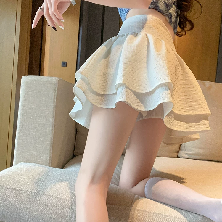 Váy phồng cỡ lớn dành cho nữ, váy xếp tầng lưng cao, được thiết kế để che bụng, váy dù, váy ngắn chữ A chống lộ.