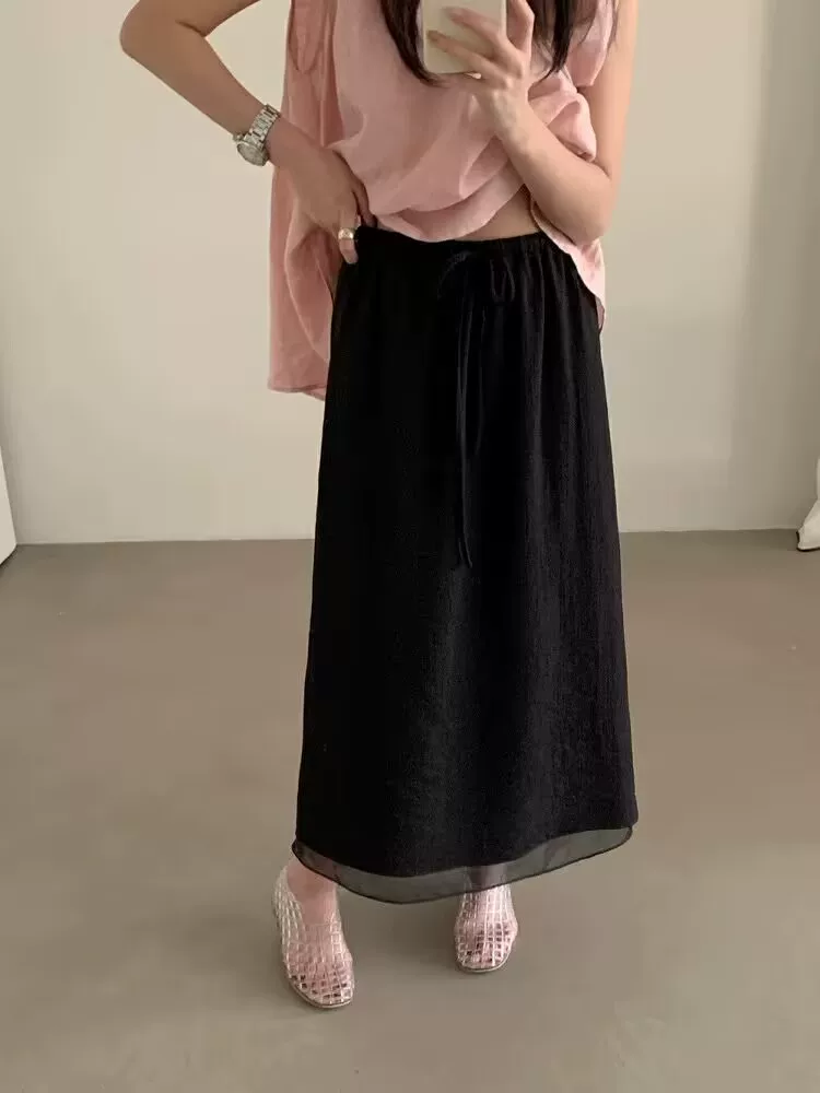 Váy midi màu trơn lưng cao, kiểu dáng mỏng nhẹ mùa hè, size lớn cho người dáng quả lê, váy thẳng, dài ngang đùi có đường xẻ phía sau, váy chữ A.