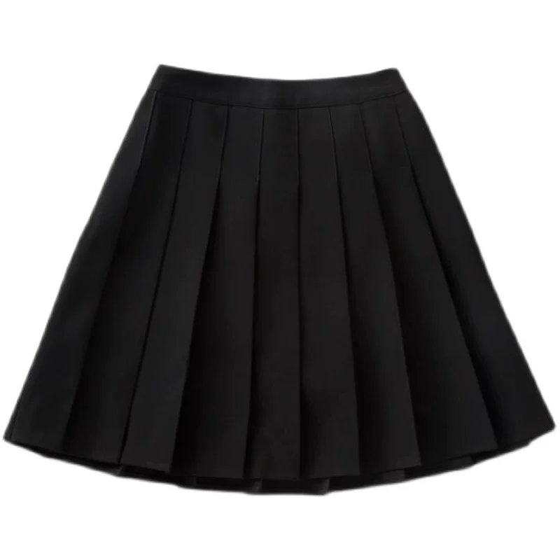 Váy xếp ly lưng cao màu đen cỡ lớn dành cho nữ, váy chữ A, mùa hè, dành cho những cô nàng mũm mĩm, phong cách preppy, váy ngắn kẻ sọc chống lộ, váy JK.