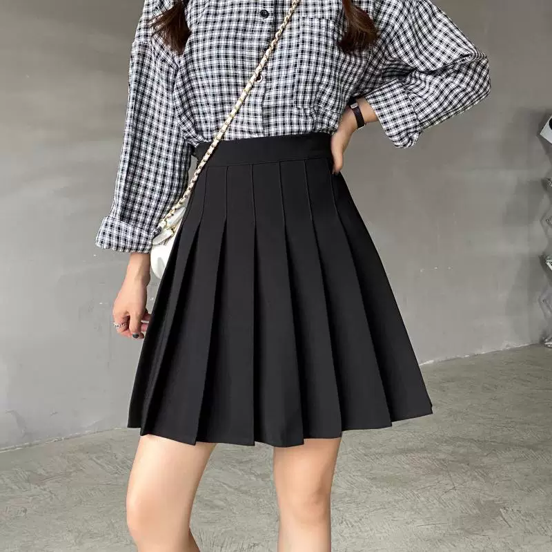 Váy xếp ly cỡ lớn, chống lộ, dành cho nữ mùa hè, váy chữ A dài vừa phải, cạp cao, tôn dáng, dành cho học sinh, váy ngắn JK, váy nửa thân.