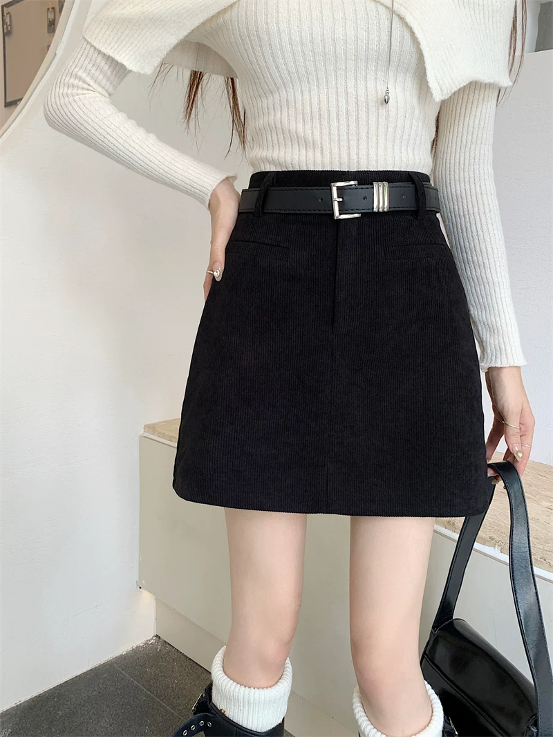 Váy nhung kiểu Mỹ cổ điển dành cho nữ, mùa thu, cỡ lớn, kiểu dáng thời trang, váy chữ A tôn dáng, cạp cao, ôm hông, váy bút chì ngắn.