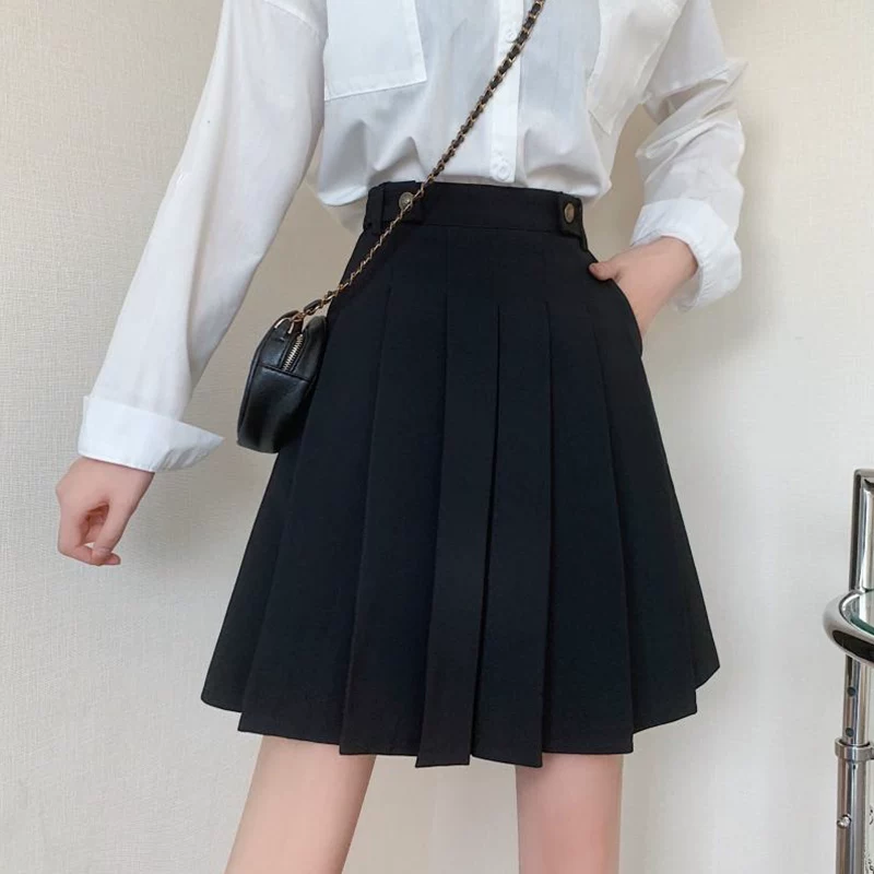 Váy xếp ly lưng cao dành cho nữ, mùa thu đông, cỡ lớn, váy ngắn chống lộ, váy dài vừa phải kiểu chữ A, váy phồng kiểu Pháp, váy nửa thân đa năng.