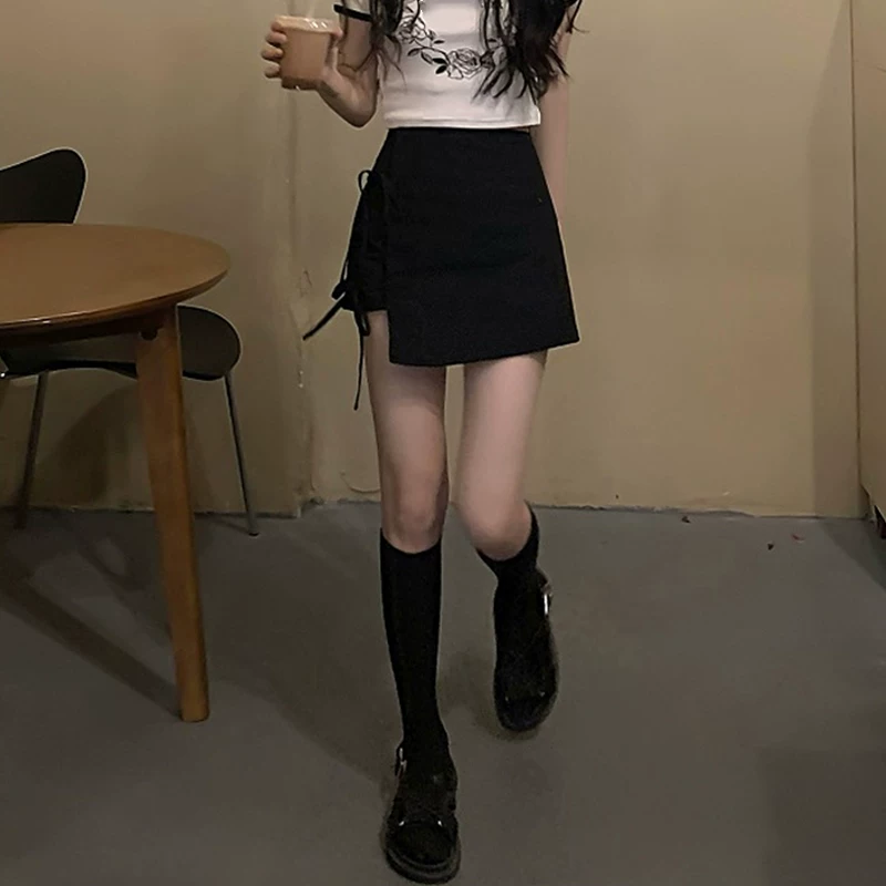 Váy ngắn dáng bất quy tắc, có tác dụng giảm béo, dành cho nữ, kiểu dáng cao eo, đa năng, phong cách BM, dành cho sinh viên, kiểu dáng chữ A, ôm hông, nửa thân.