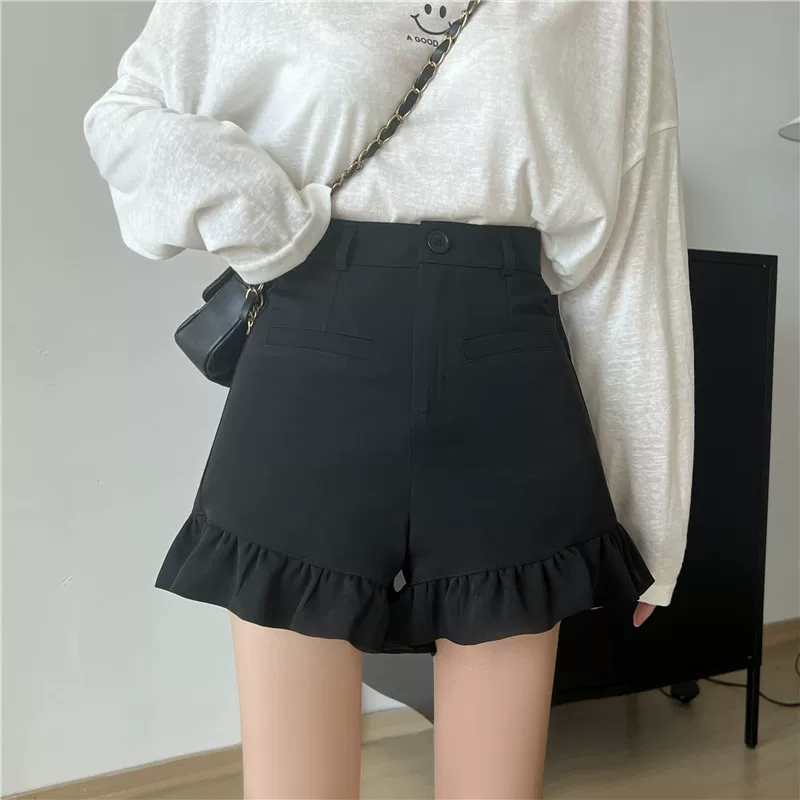 Quần short mỏng mùa hè dành cho nữ, phong cách Hàn Quốc, cỡ lớn, lưng cao, quần thường ngày nhỏ nhắn, dáng rộng, dáng suông, quần ống rộng chữ A.