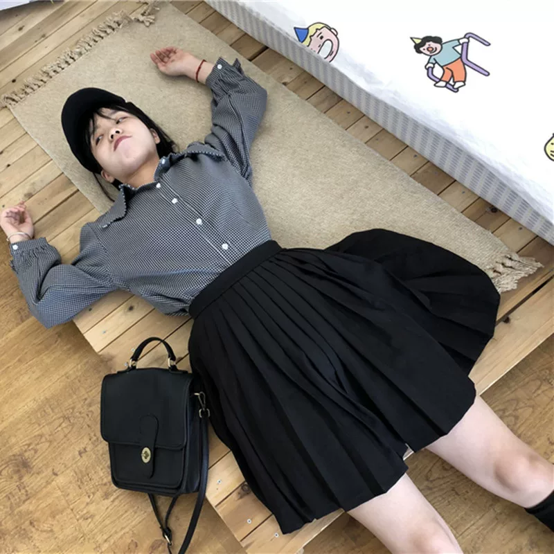 Váy xếp ly cỡ lớn dành cho nữ, váy đồng phục học sinh phong cách Hàn Quốc, váy chữ A chống lộ, váy nửa thân kiểu Nhật.