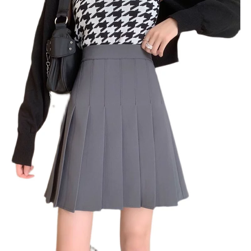 Váy xếp ly dài ngang đùi, cạp cao, size lớn cho nữ, kiểu học sinh mùa hè, chống lộ, dáng chữ A tôn dáng.