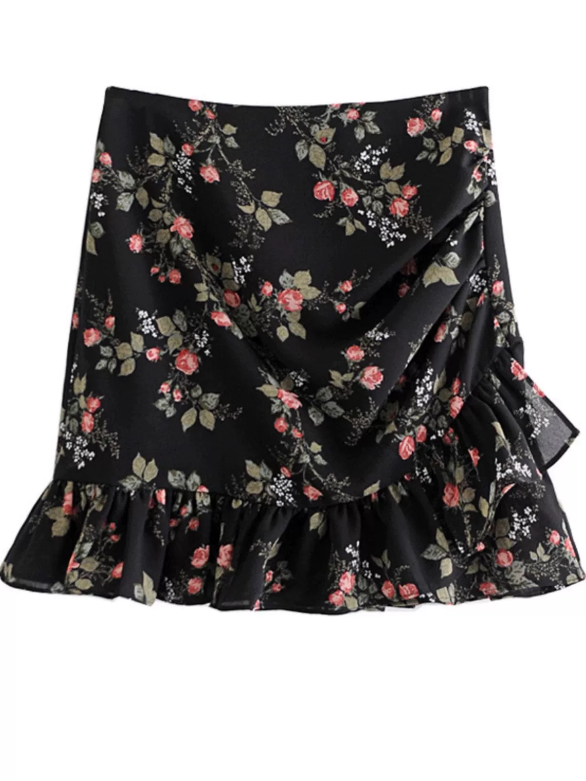 Váy midi hoa nhí size lớn cho nữ, váy chữ A mùa hè dành cho phụ nữ có đường cong, váy cạp cao, che bụng, ôm hông với chân váy ngắn bằng vải chiffon xếp ly.