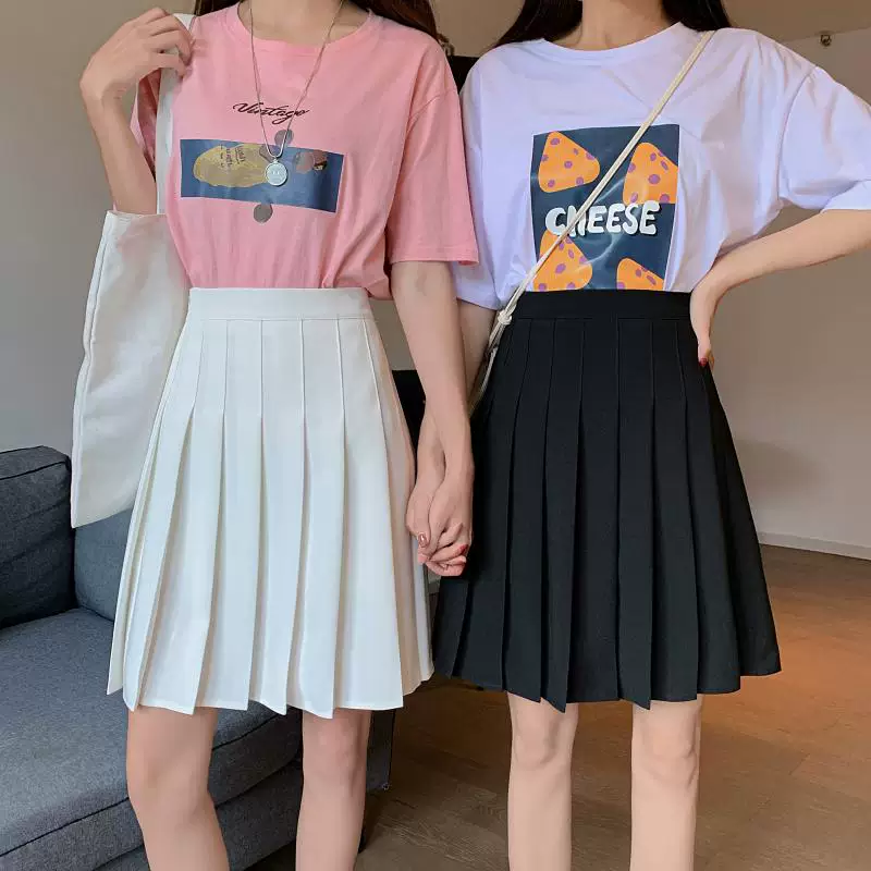 Váy xếp ly dài màu trắng dành cho phụ nữ cao, váy chữ A cạp cao tôn dáng mùa hè, size lớn, kiểu dáng học sinh nửa thân.