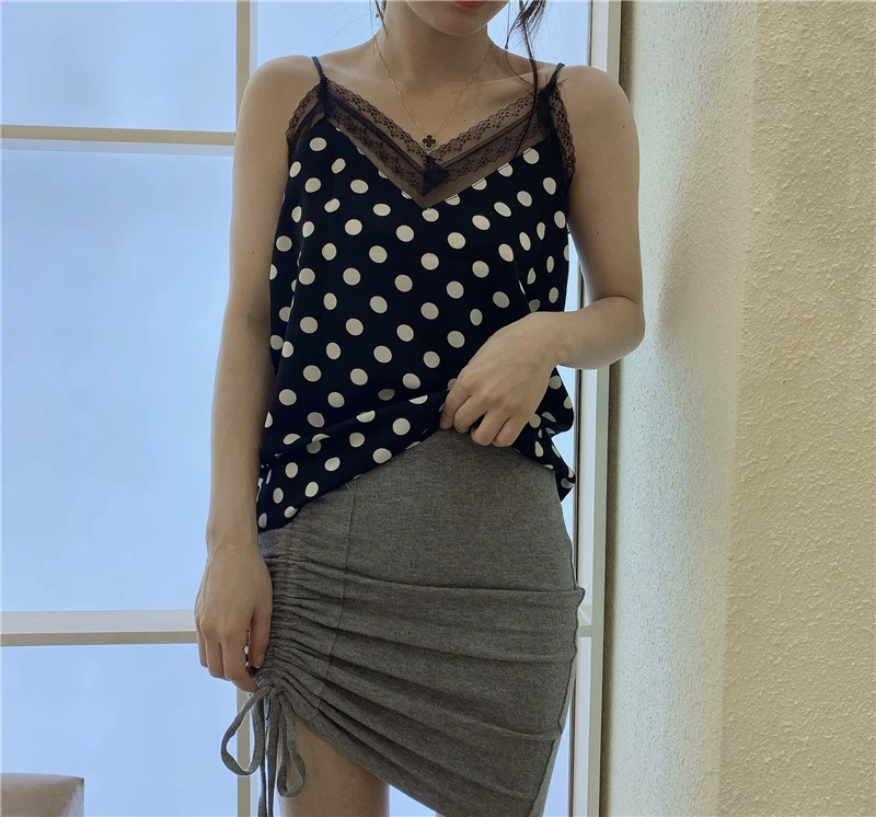 Áo yếm cỡ lớn dành cho nữ, mặc bên trong hoặc bên ngoài có chấm bi, áo sơ mi cổ chữ V viền ren 100kg