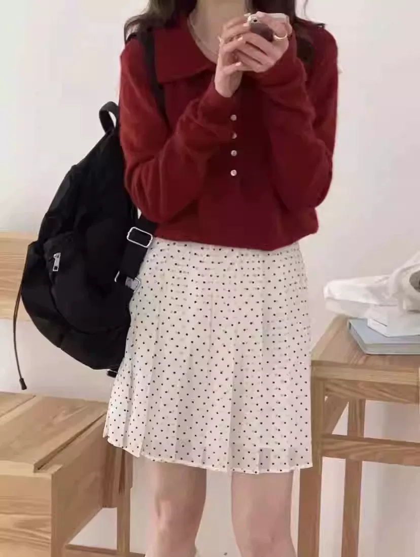 Váy xếp ly voan chấm bi dành cho nữ, váy bodycon chữ A cạp cao cỡ lớn mùa hè, giúp giảm béo cho phụ nữ cỡ lớn, váy nửa thân chống lộ.